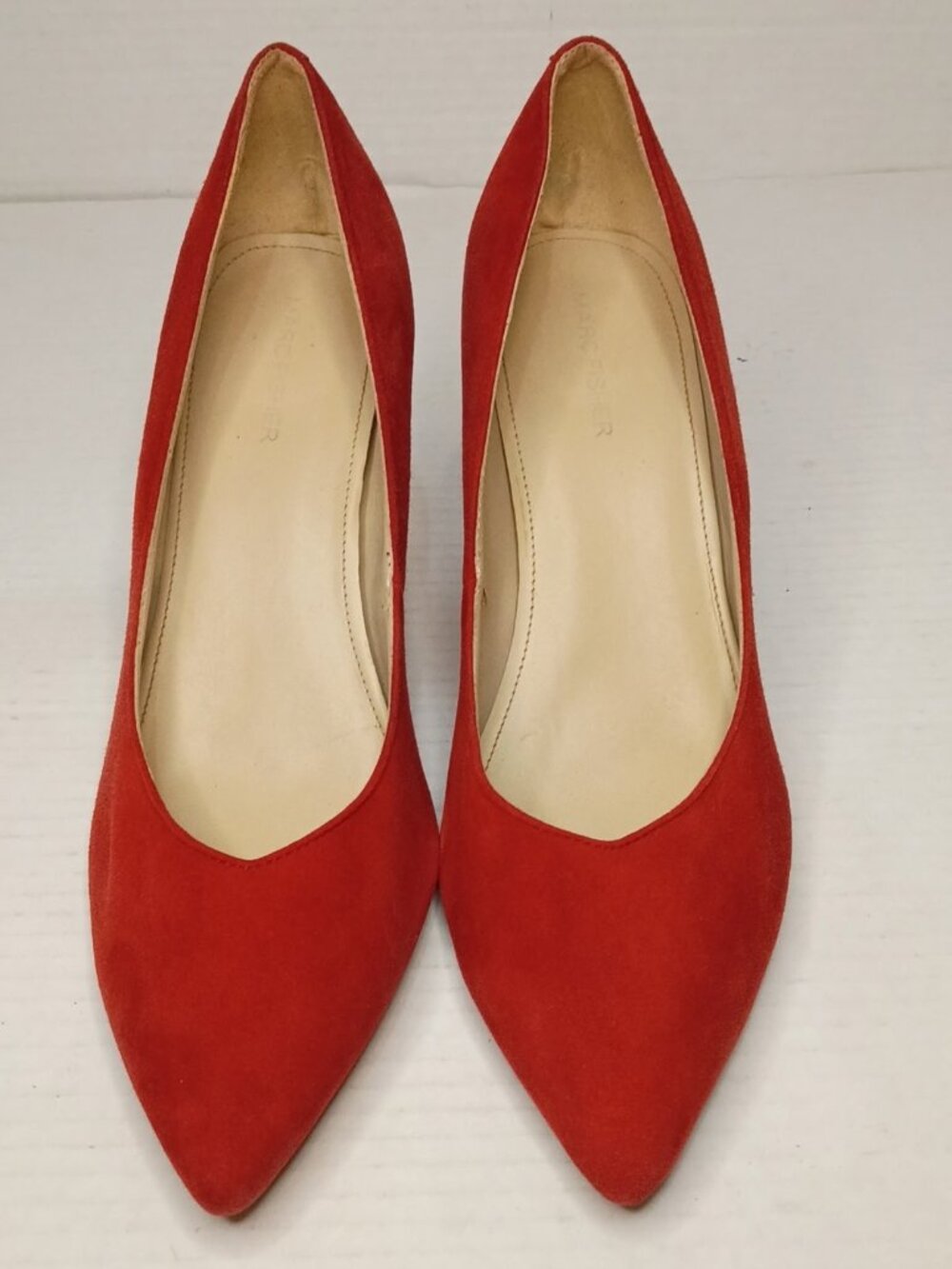 Marc Fisher Caitlin Red Suede Pointed Toe Block Heel Pumps Women's Size 10M